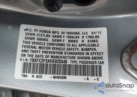 2017 Honda Civic Lx from USA, damaged, VIN 19XFC2F5XHE020548